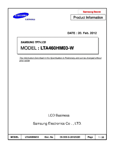 . Various Panel SAMSUNG LTA460HM03-W 0 [DS]  . Various LCD Panels Panel_SAMSUNG_LTA460HM03-W_0_[DS].pdf