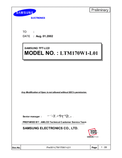 . Various Panel SAMSUNG LTM170W1-L01 0 [DS]  . Various LCD Panels Panel_SAMSUNG_LTM170W1-L01_0_[DS].pdf