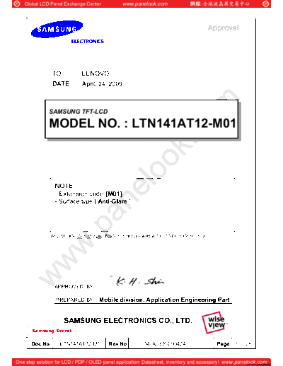 . Various Panel SAMSUNG LTN141AT12-M01 0 [DS]  . Various LCD Panels Panel_SAMSUNG_LTN141AT12-M01_0_[DS].pdf