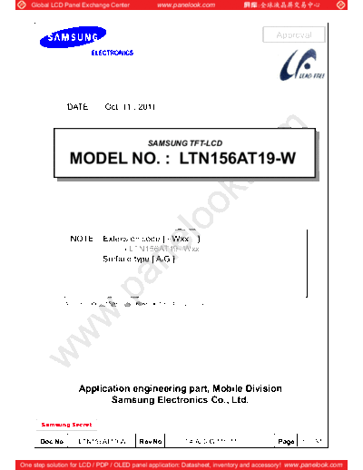. Various Panel SAMSUNG LTN156AT19-W01 0 [DS]  . Various LCD Panels Panel_SAMSUNG_LTN156AT19-W01_0_[DS].pdf
