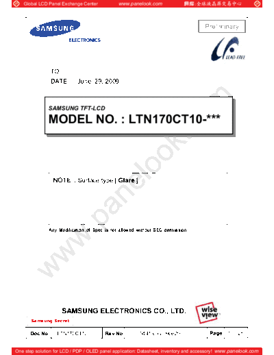 . Various Panel SAMSUNG LTN170CT10-G01 0 [DS]  . Various LCD Panels Panel_SAMSUNG_LTN170CT10-G01_0_[DS].pdf
