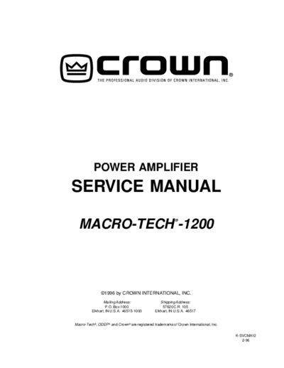Crown International Macro-Tech-1200-Service-Manual-ma1200sm original Crown International Audio MACRO-TECH®-1200 Macro-Tech-1200-Service-Manual-ma1200sm_original.pdf