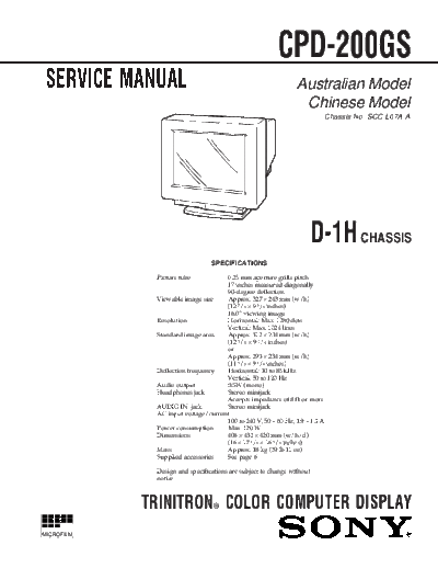 Sony CPD-200GS chassis D-1H  Sony SONY CPD-200GS chassis D-1H.pdf