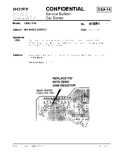 Sony CAR0418  Sony Car Stereo Service Bulletin CAR0418.PDF