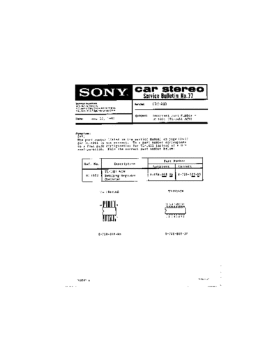 Sony CAR0077  Sony Car Stereo Service Bulletin CAR0077.PDF