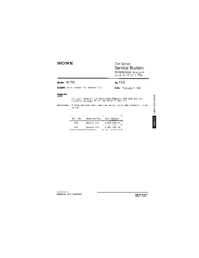 Sony CAR0153  Sony Car Stereo Service Bulletin CAR0153.PDF