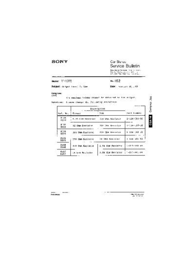 Sony CAR0162  Sony Car Stereo Service Bulletin CAR0162.PDF