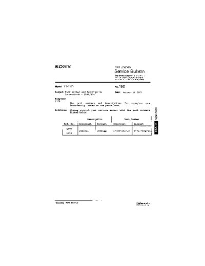 Sony CAR0192  Sony Car Stereo Service Bulletin CAR0192.PDF