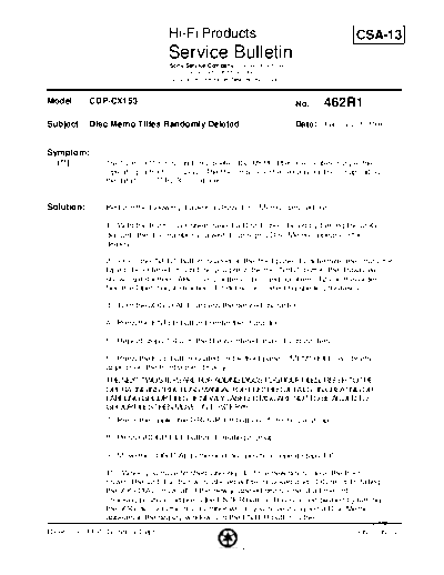 Sony HFP0462  Sony HiFi Service Bulletin HFP0462.PDF