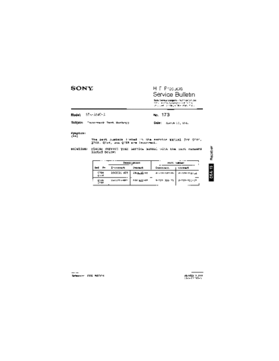 Sony HFP0173  Sony HiFi Service Bulletin HFP0173.PDF