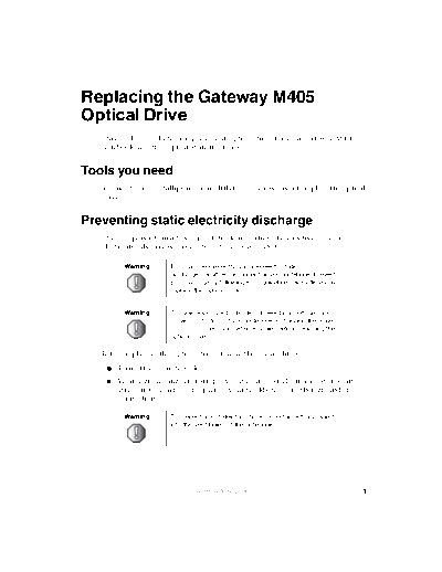 Gateway M405 REMOVE REPLACE OPTICAL DRIVE  Gateway M405 REMOVE REPLACE OPTICAL DRIVE.pdf