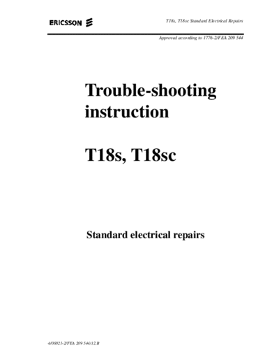 Ericsson T18SRE~1  . Rare and Ancient Equipment Ericsson Mobile Phones ERICSSON T10, T18 ERICSSON T10, T18 2 T18SRE~1.PDF