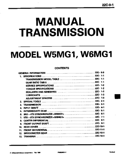 MITSUBISHI 22C  MITSUBISHI Transmission FRONT WHEEL DRIVE MANUAL TRANSMISSION 22C.pdf