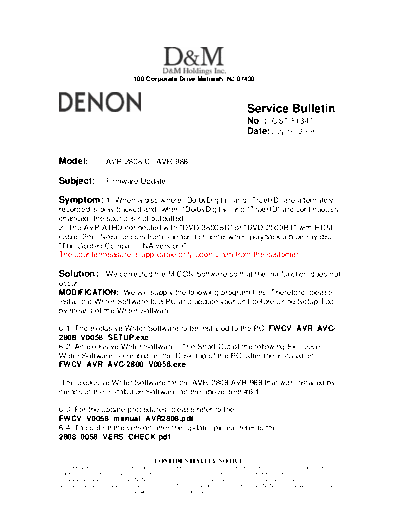 DENON Service Bulletin OST-F1347  DENON AV Surround Receiver AV Surround Receiver Denon - AVR-2808CI & 988 Service Bulletin OST-F1347.PDF