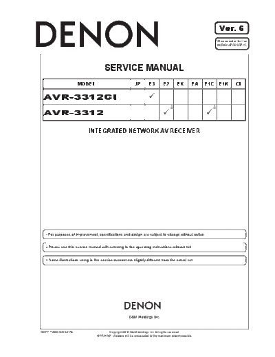 DENON ����� AVR-3312CI  DENON AV Surround Receiver AV Surround Receiver Denon - AVR-3312CI ����� AVR-3312CI.PDF