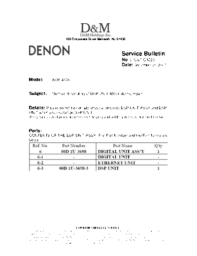 DENON Service Bulletin OST-C1223  DENON AV Surround Receiver AV Surround Receiver Denon - AVR-4306 Service Bulletin OST-C1223.PDF