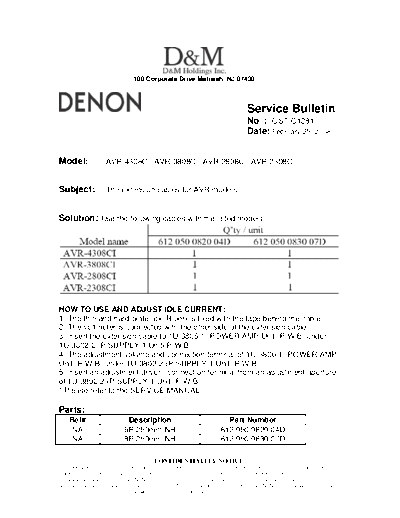 DENON Service Bulletin OST-C1281  DENON AV Surround Receiver AV Surround Receiver Denon - AVR-4308CI Service Bulletin OST-C1281.PDF