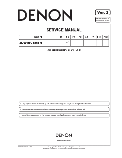 DENON  AVR-991  DENON AV Surround Receiver AV Surround Receiver Denon - AVR-991  AVR-991.PDF