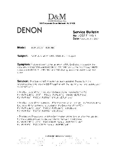 DENON Service Bulletin OST-F1115-1  DENON AV Surround Receiver & Amplifier AV Surround Receiver & Amplifier Denon - AVR-2307CI & 887 & AVC-1930 Service Bulletin OST-F1115-1.PDF