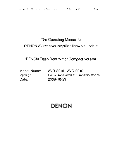 DENON Operating Manual 2009-10-29 DENON AV Surround Receiver & Amplifier AV Surround Receiver & Amplifier Denon - AVR-2310CI & 890 & AVC-2310 Operating Manual 2009-10-29.PDF