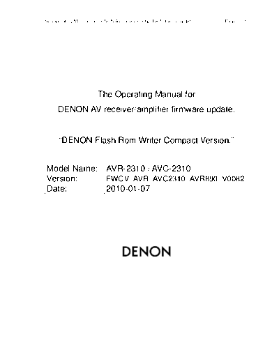 DENON Operating Manual 2010-01-07 DENON AV Surround Receiver & Amplifier AV Surround Receiver & Amplifier Denon - AVR-2310CI & 890 & AVC-2310 Operating Manual 2010-01-07.PDF