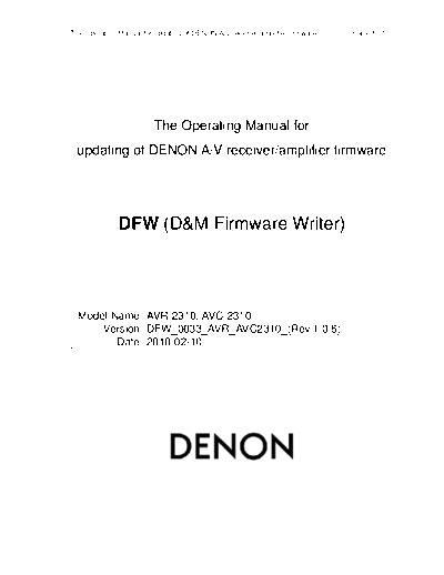 DENON Operating Manual 2010-02-10 DENON AV Surround Receiver & Amplifier AV Surround Receiver & Amplifier Denon - AVR-2310CI & 890 & AVC-2310 Operating Manual 2010-02-10.PDF