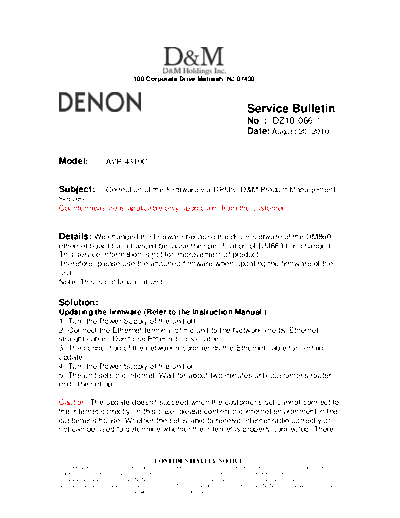 DENON Service Bulletin DZ10-066-1  DENON AV Surround Receiver & Amplifier AV Surround Receiver & Amplifier Denon - AVR-4310CI & AVC-4310 Service Bulletin DZ10-066-1.PDF