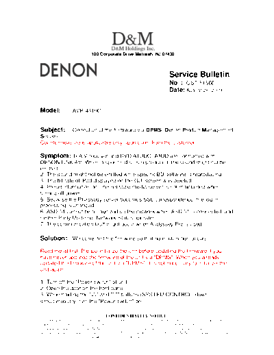 DENON Service Bulletin OST-F1566  DENON AV Surround Receiver & Amplifier AV Surround Receiver & Amplifier Denon - AVR-4310CI & AVC-4310 Service Bulletin OST-F1566.PDF