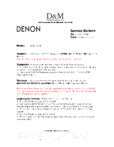 DENON Service Bulletin OST-F1420  DENON AV Surround Receiver & Amplifier AV Surround Receiver & Amplifier Denon - AVR-5308CI & AVC-A1HD Service Bulletin OST-F1420.PDF