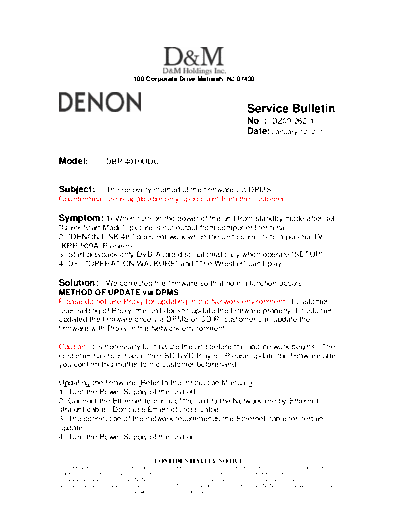 DENON Service Bulletin DZ09-262-1  DENON Blu-Ray Disk Blu-Ray Disk Denon - DBP-4010UDCI Service Bulletin DZ09-262-1.PDF