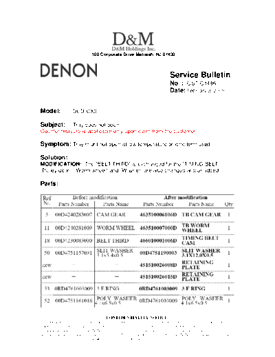 DENON Service Bulletin OST-C1486  DENON CD Player CD Player Denon - DCD-CX3 Service Bulletin OST-C1486.PDF