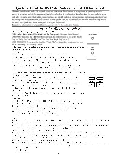 DENON QUICK START GUIDE  DN-C550R  DENON CD Recorder CD Recorder Denon - DN-C550R QUICK START GUIDE  DN-C550R.pdf
