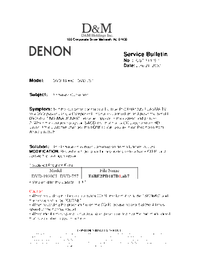 DENON Service Bulletin OST-F1119-1  DENON DVD Video Player DVD Video Player Denon - DVD-1930CI & DVD-757 Service Bulletin OST-F1119-1.PDF