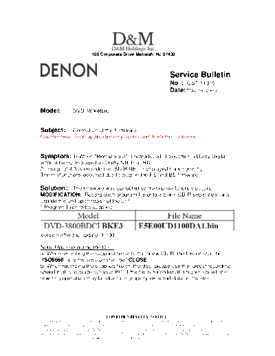 DENON Service Bulletin OST-F1319  DENON DVD Video Player DVD Video Player Denon - DVD-3800BDCI Service Bulletin OST-F1319.PDF