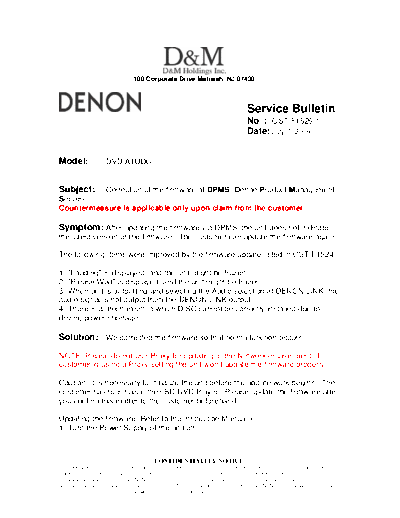 DENON Service Bulletin OST-F1529-1  DENON DVD Video Player DVD Video Player Denon - DVD-A1UDCI Service Bulletin OST-F1529-1.PDF