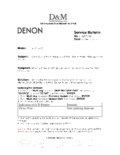 DENON Service Bulletin DZ09-160  DENON Home Theatre System Home Theatre System Denon - S-52 & S-32 Service Bulletin DZ09-160.PDF