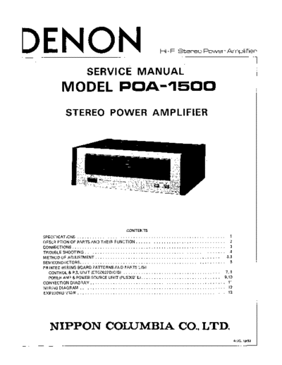 DENON  POA-1500  DENON Stereo Power Amplifier Stereo Power Amplifier Denon - POA-1500  POA-1500.PDF