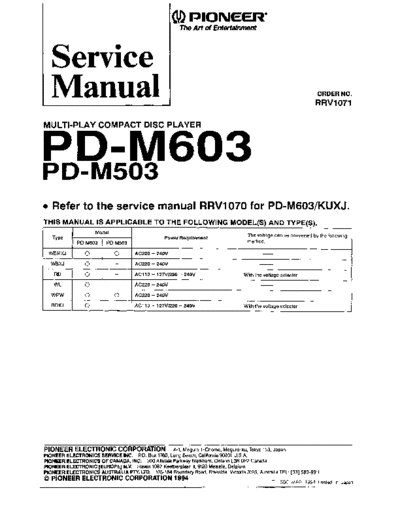 Pioneer PD-M503, PD-M603 (RRV1071)  Pioneer PD PD-M503 & PD-M603 PD-M503, PD-M603 (RRV1071).pdf