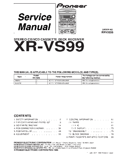 Pioneer XR-VS99  Pioneer XR XR-VS99 XR-VS99.PDF