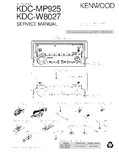 Kenwood B53-0131-00  Kenwood CD Receiver Car CD Receiver Car Kenwood KDC-MP925 & KDC-W8027 B53-0131-00.pdf