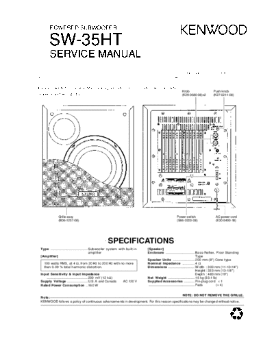 Kenwood SW-35HT  Kenwood Power Subwoofer Power Subwoofer Kenwood SW-35HT SW-35HT.pdf