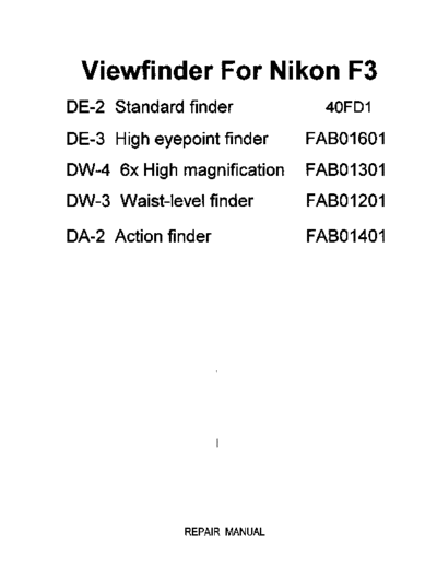 Nikon F3 Repair Manual Finder  Nikon   Nikon F3 Nikon F3 Repair Manual Finder.pdf