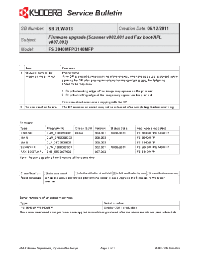 Kyocera 2LW-013  Kyocera Printer FS-3040-3140MFP SERVICEBULLETIN 2LW-013.pdf
