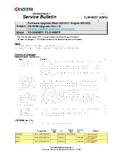 Kyocera SB-2LW-0007-A365 1  Kyocera Printer FS-3040-3140MFP SERVICEBULLETIN SB-2LW-0007-A365_1.pdf