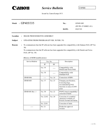 CANON gp405-05  CANON Copiers GP 405 ServBull ServBullGP405 gp405-05.pdf