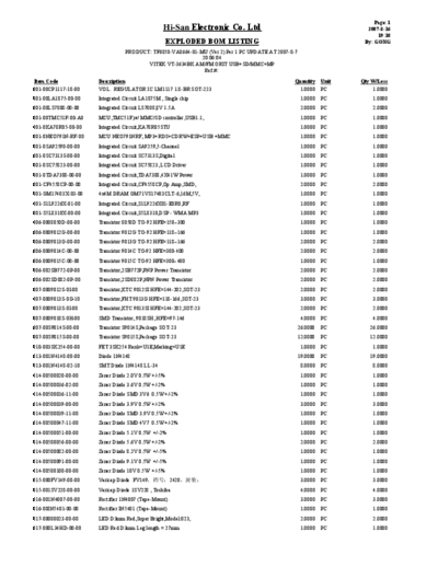 Vitek TF6850USB PART LIST  . Rare and Ancient Equipment Vitek Car Audio Vitek VT-3634 VITEK TF6850USB PART LIST.pdf