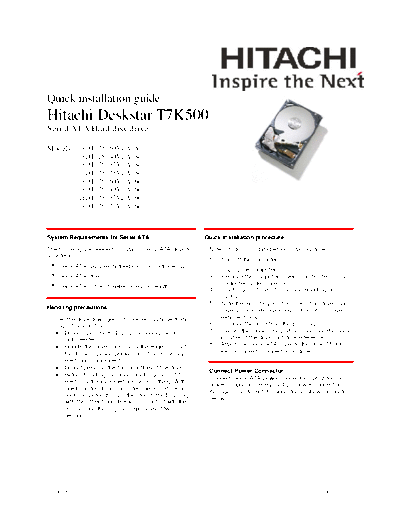 Hitachi Deskstar T7K500  Hitachi disk Hitachi Deskstar T7K500.PDF