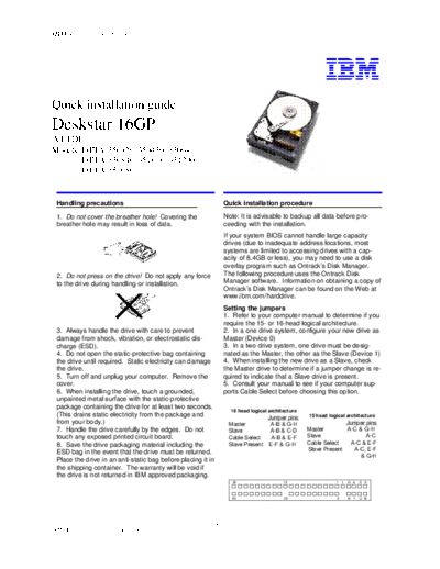 IBM Deskstar 16GP Quick Installation Guide v3.0  IBM Deskstar 16GP Quick Installation Guide v3.0.pdf