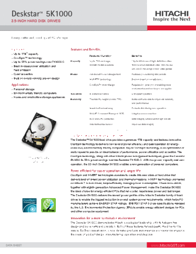 IBM Deskstar 5K1000 datasheet  IBM Deskstar 5K1000 datasheet.pdf