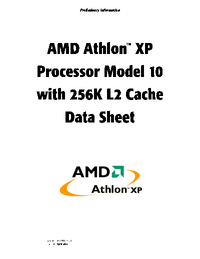 AMD Athlon XP Processor Model 10 with 256K L2 Cache  AMD AMD Athlon XP Processor Model 10 with 256K L2 Cache.pdf